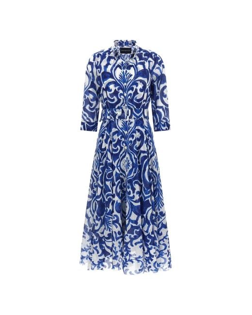 Samantha Sung Blue Aster Tile-Print Dress