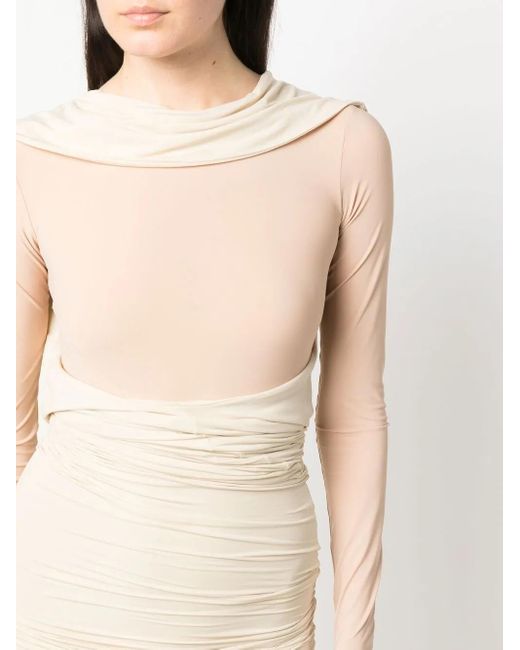 MM6 by Maison Margiela Natural Long-Sleeve Ruched Dress