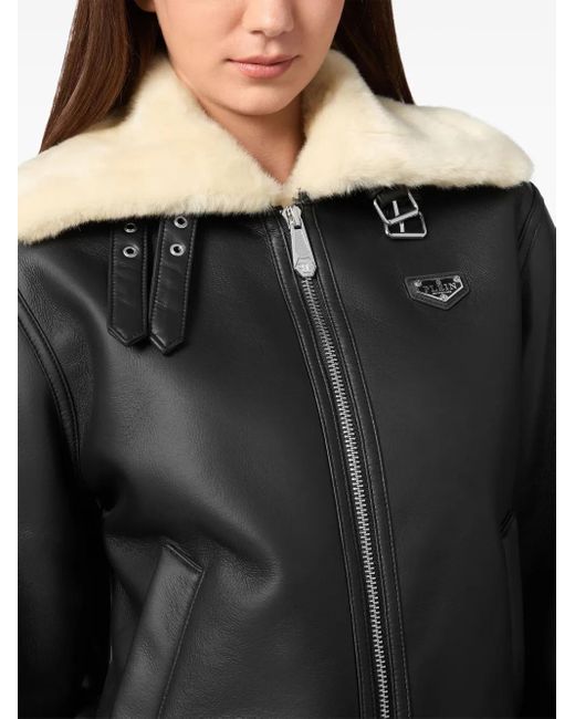 Philipp Plein Black Faux-Shearling Jacket