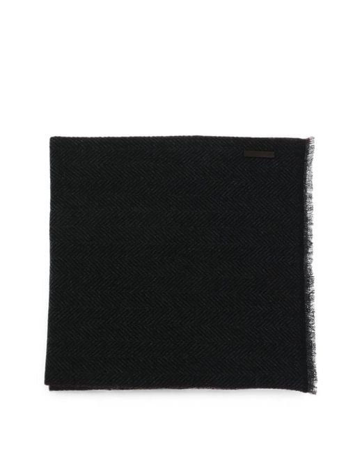 Zegna Black Herringbone-Pattern Cashmere Scarf for men