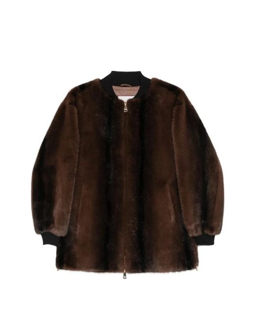 ERMANNO FIRENZE Black Faux-Fur Zip-Up Jacket