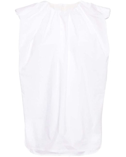 JNBY White Frilled-neck Cotton T-shirt