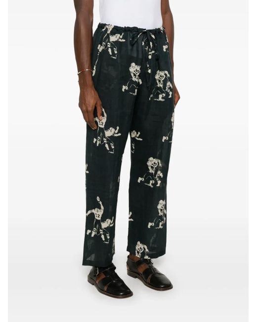 Bode Blue Football-Pattern Trousers for men
