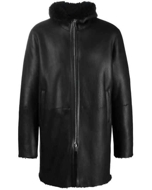 Tagliatore Black Wilson Hooded Shearling Coat for men