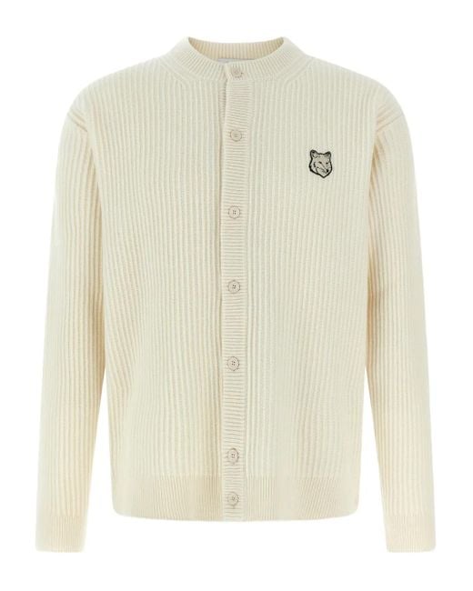 Maison Kitsuné Fox-head ribbed cardigan in White für Herren