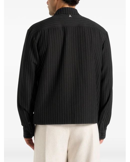 Manière De Voir Black Arlo Pinstripe Cropped Long Sleeve Shirt for men