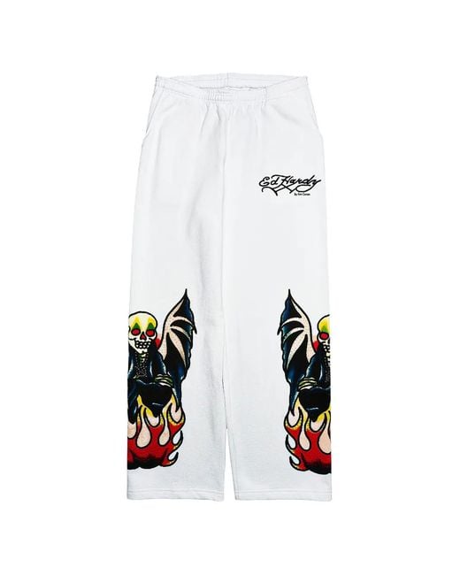 Ed Hardy White Rhinestone-Embellished Baggy Track Pants for men