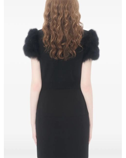 Valentino Garavani Black Feather Wool Knit Cardigan