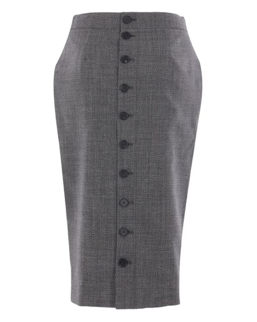 Alexander McQueen Gray Button-Front Wool Skirt