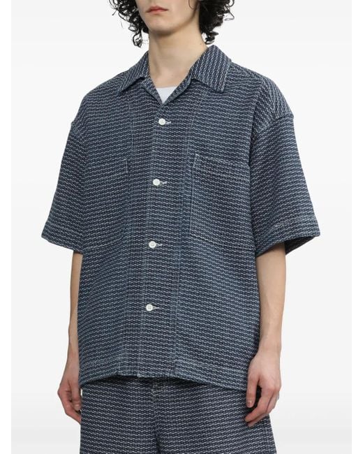 FIVE CM Blue Geometric-Print Cotton Shirt for men