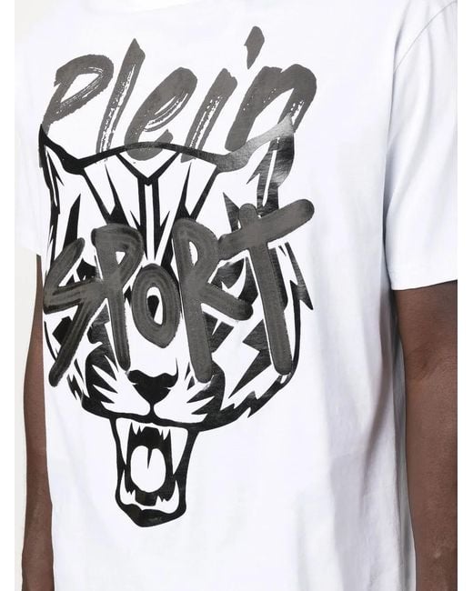 Philipp Plein White Tiger-Head Logo-Print T-Shirt for men