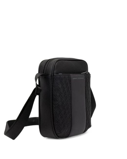 ARMANI EXCHANGE Black Logo-Print Panelled Messenger Bag for men