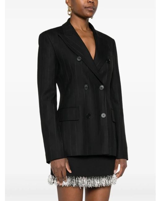 ANDAMANE Black Pinstriped Double-Breasted Jacket