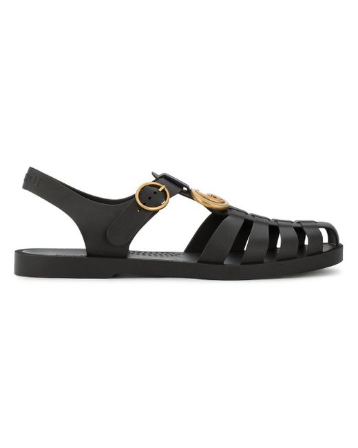 Gucci Black Buckle Strap Jelly Sandals for men