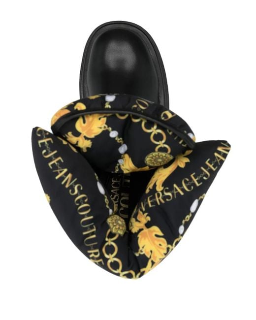 Versace Jeans Couture Black Logo-Print Round-Toe Boots