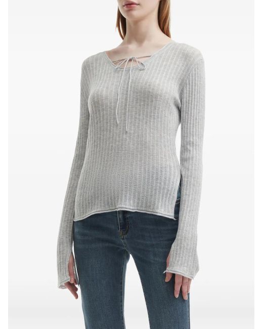 B+ AB Gray Ribbed-Knit Top