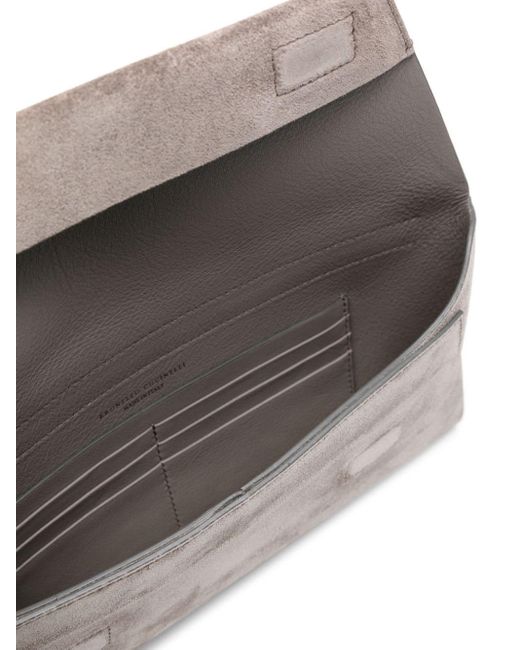 Brunello Cucinelli Gray Logo-debossed Suede Shoulder Bag