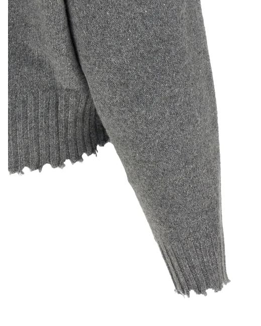 Nude Gray Frayed V-Neck Sweater