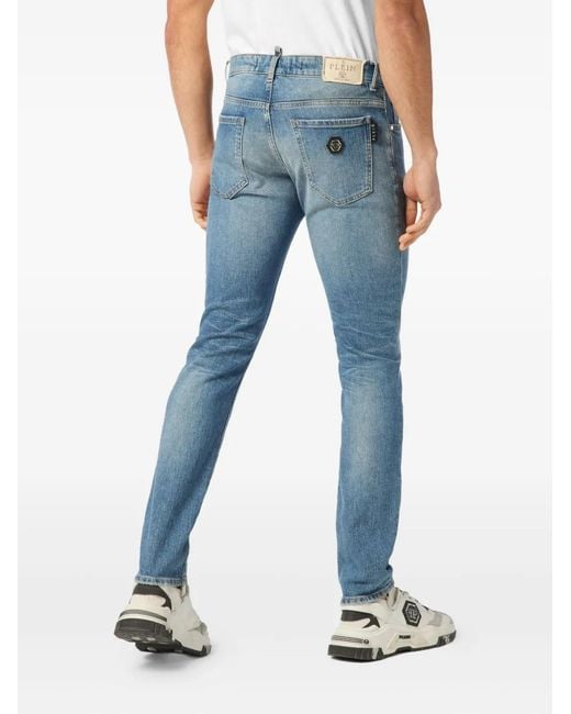 Philipp Plein Blue Logo-Patch Jeans for men