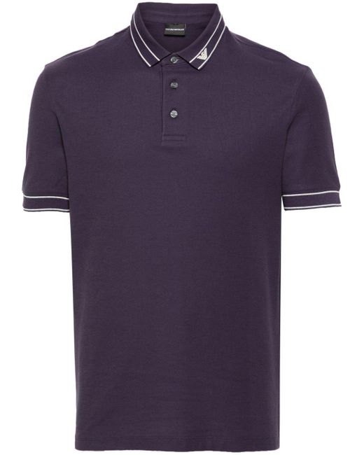 Emporio Armani Blue Logo-collar Cotton Polo Shirt for men