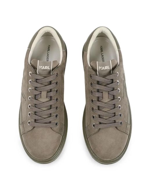 Karl Lagerfeld Gray Logo-Embossed Lace-Up Sneakers for men