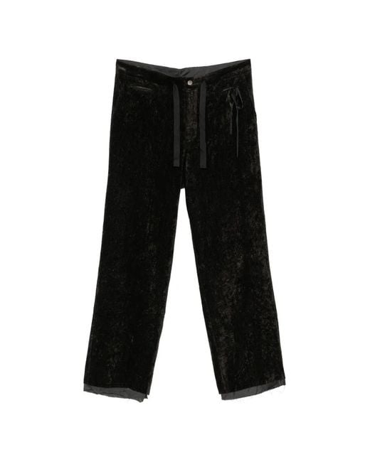 Midorikawa Black Crushed-Velvet Frayed-Hem Trousers for men