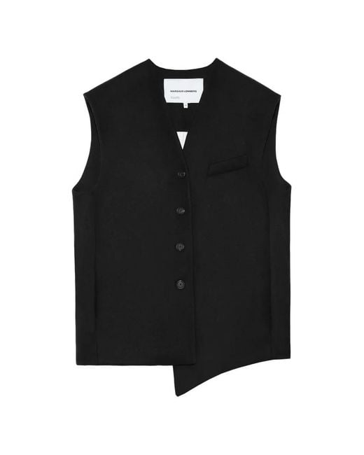 Margaux Lonnberg Black Wallis Asymmetric-Hem Button Waistcoat