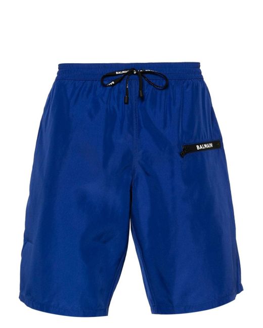 Balmain Blue Surfer Logo-print Swim Shorts for men