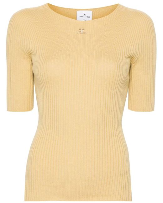Courreges Natural Solar Logo-patch Ribbed Top