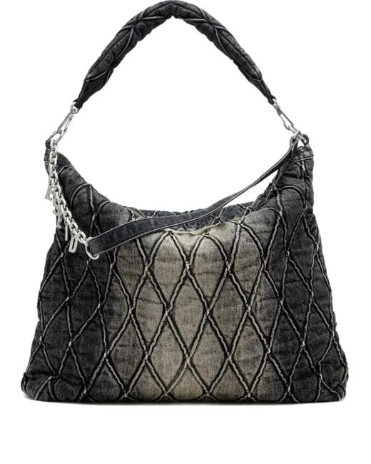 DIESEL Black Charm-D Quilted Chain-Embellished Shoulder Bag