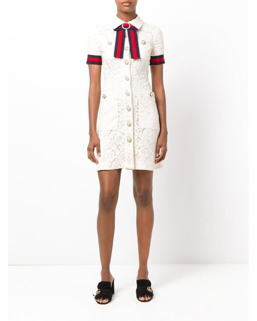 Gucci Gg Web Trim Lace Shirt Dress in White | Lyst