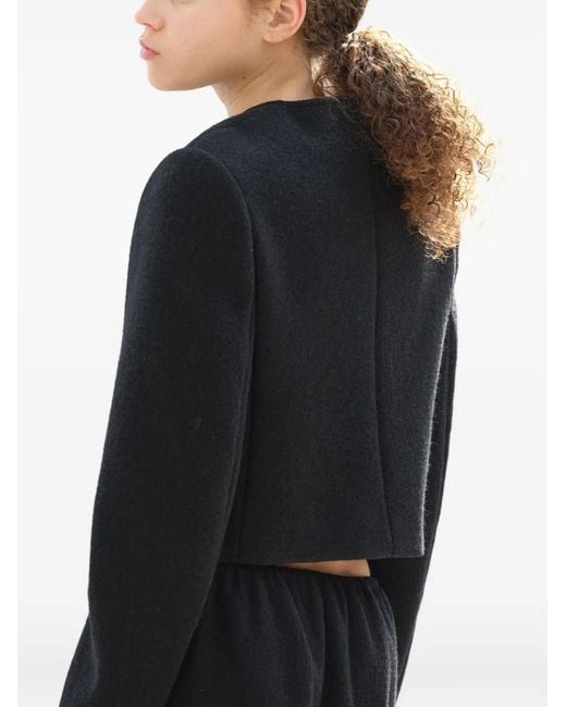 Auralee Black Collarless Wool-Blend Cropped Jacket