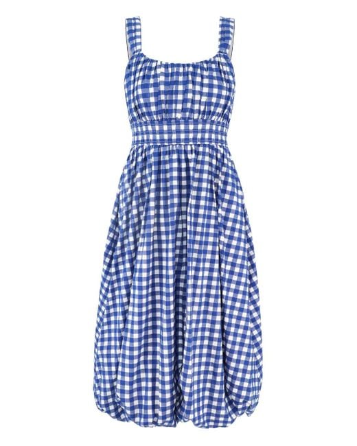 Sea Blue Neci Gingham-Check Balloon Midi Dress
