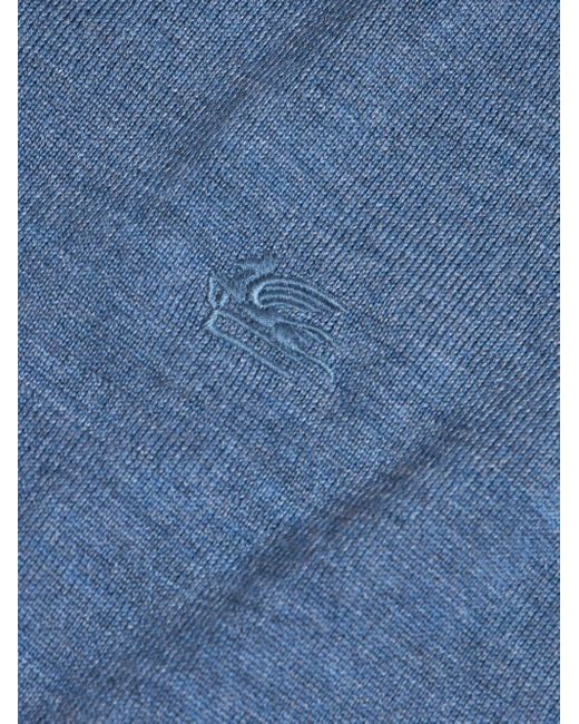 Etro Blue Pegaso-embroidered Wool Jumper for men