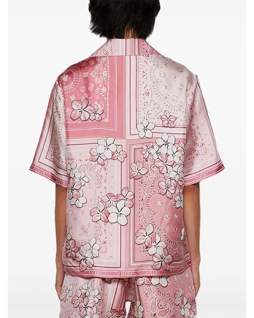 Amiri Pink Bandana Floral Bowling Shirt for men