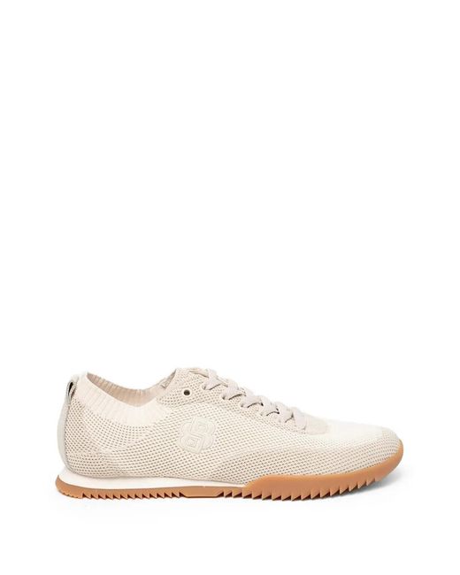 Boss White Logo-Embroidered Knit Sneakers