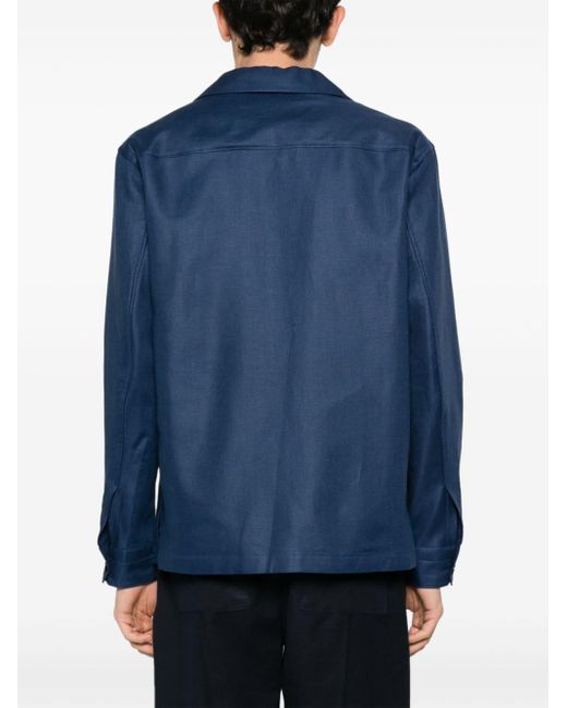 Zegna Blue Button-up Linen Shirt Jacket for men