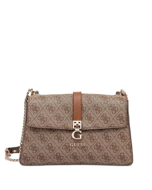 Guess Zamira Monogram Canvas Shoulder Bag Brown