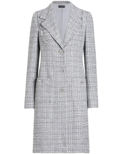 Dolce & Gabbana Gray Single-Breasted Lamé Tweed Bouclé Coat