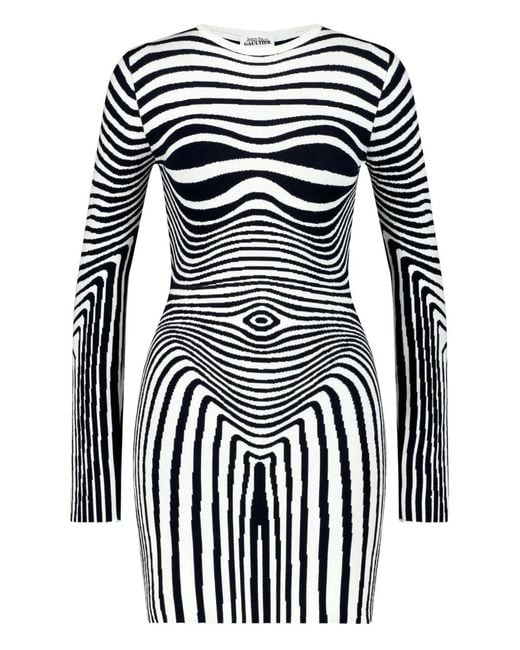 Jean Paul Gaultier Black Long-Sleeve Morphing-Stripes Dress