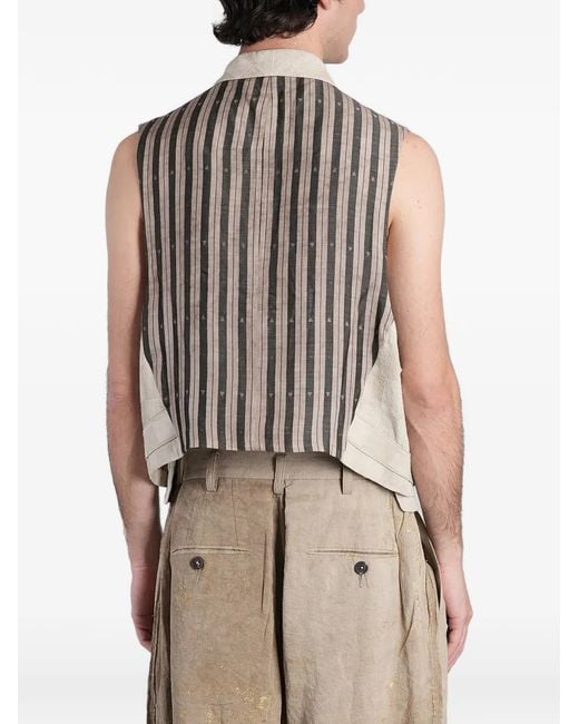 Ziggy Chen Natural Check-Pattern Asymmetric Waistcoat for men