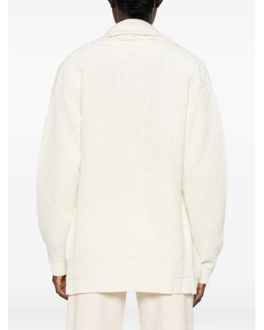 ERMANNO FIRENZE White Lace-Trim Ribbed-Knit Cardigan