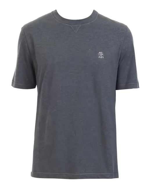 Brunello Cucinelli Gray Logo Crewneck T-Shirt for men