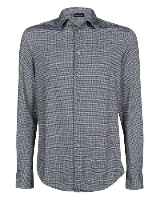Emporio Armani Blue Houndstooth Pattern Shirt for men