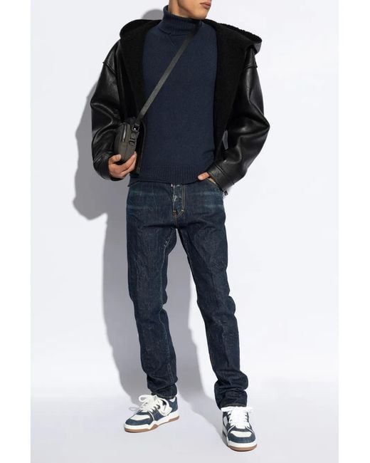DSquared² Blue Fine-Knit Roll-Neck Sweater for men