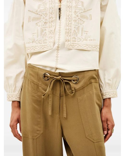 Ba&sh Green Pavana Drawstring-Waistband Eyelet-Detail Trousers