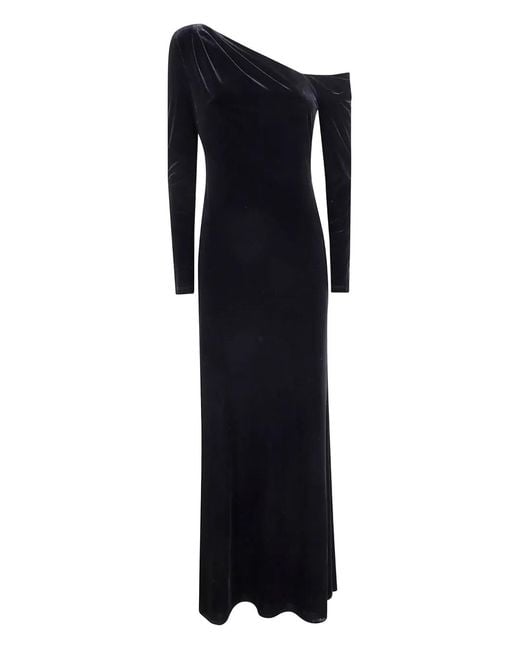 Ralph Lauren Black One-Shoulder Velvet Dress