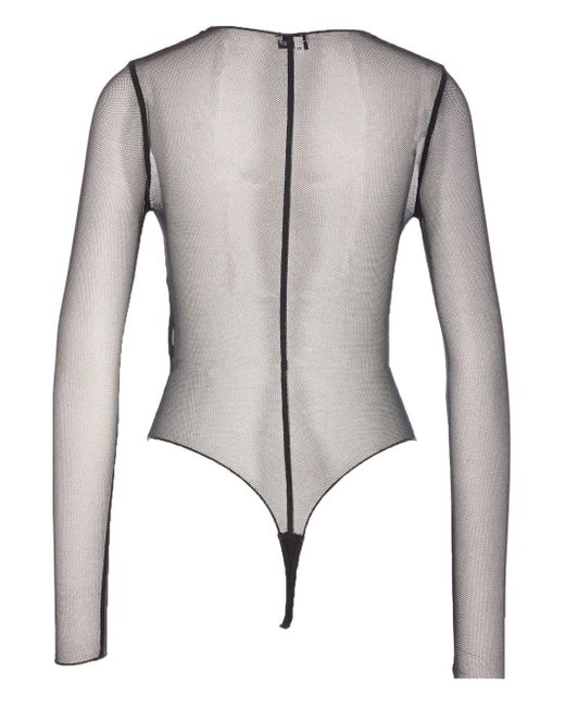 Elisabetta Franchi Gray Mesh Long-Sleeve Bodysuit