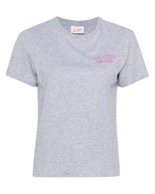 Mc2 Saint Barth Gray Emilie Slogan-embroidery T-shirt