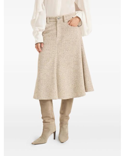 Brunello Cucinelli Natural Five-Pocket Midi Skirt